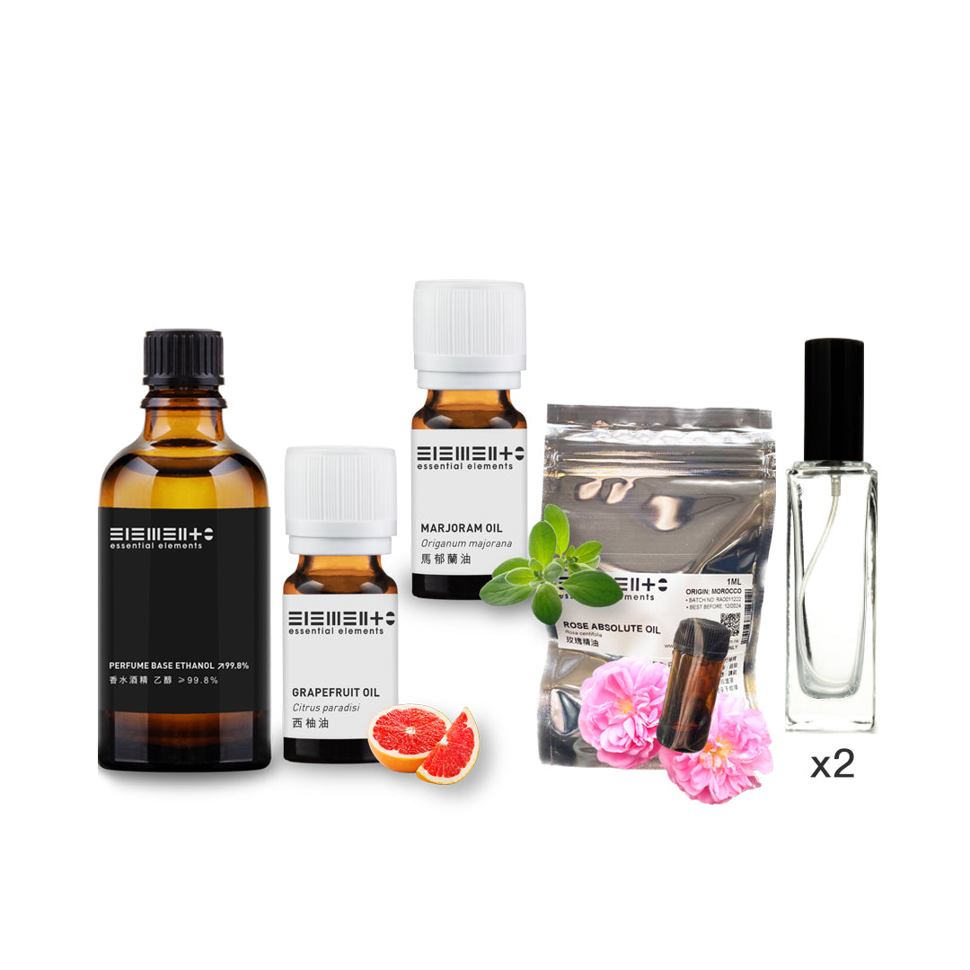 DIY Perfume Set (Light Floral) (Perfume Base Ethanol ≥99.8% 100ml + Rose Absolute Oil 1ml + Marjoram Oil 10ml + Grapefruit Oil 10ml + 20ml Perfume Glass Bottle with spray x 2)