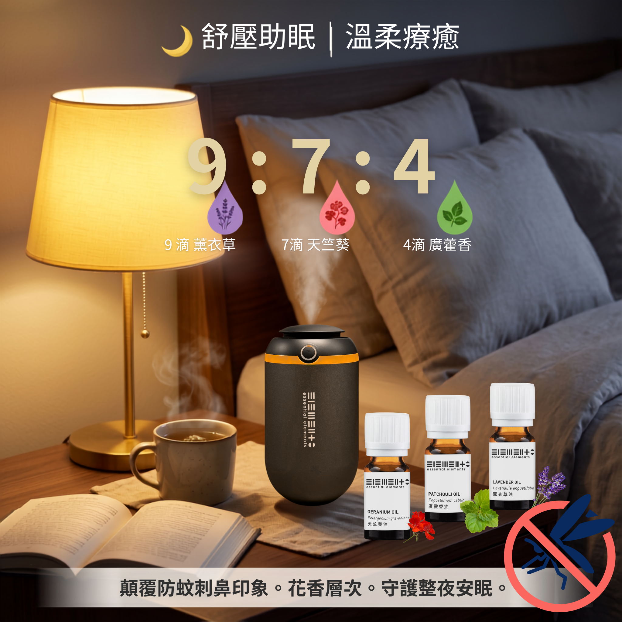 Mosquito repelling theme Package : 3pcs 10ml eseential oil  + Intelligent essential oil Diffuser (Vehicle/ Home mode) (Dark Grey)